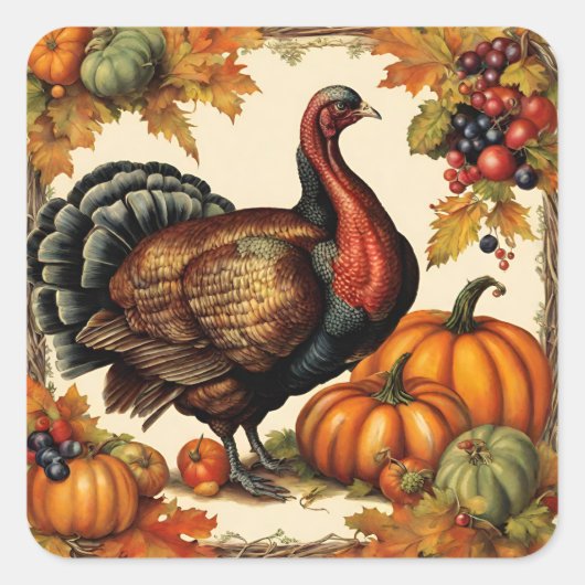  Thanksgiving Turkije, fruit en pompoenen Vierkante Sticker (Voorkant)
