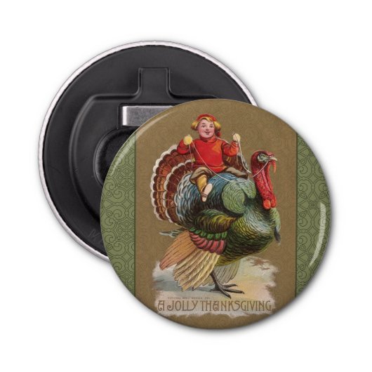 Thanksgiving Turkije Funny groeten Button Flesopener (Voorkant)