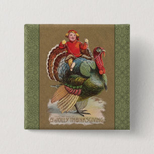 Thanksgiving Turkije Funny  groeten Vierkante Button 5,1 Cm