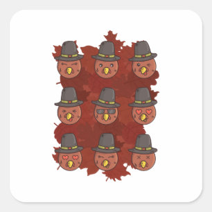 Thanksgiving Turkije Gezicht Emoji Vierkante Sticker
