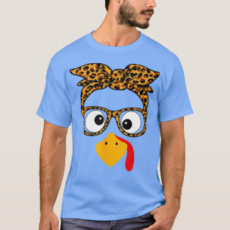 Thanksgiving Turkije Gezicht Luipaard Print Glasse T-shirt