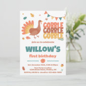 Thanksgiving Turkije Gobble Birthday Party Kaart (Staand voorkant)