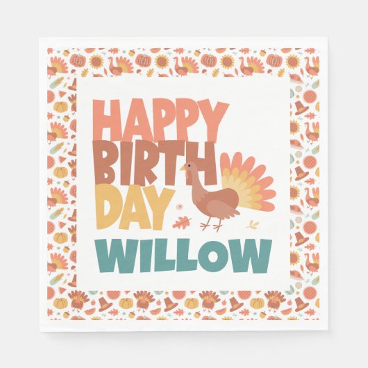 Thanksgiving Turkije Gobble Happy Birthday Servet (Voorkant)