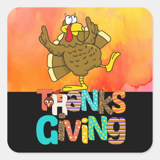 Thanksgiving Turkije grappige cartoon Vierkante Sticker (Voorkant)
