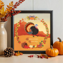 Thanksgiving Turkije Herfst Oogst Ronde Kunst Prin