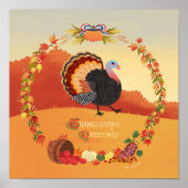 Thanksgiving Turkije Herfst Oogst Ronde Kunst Prin Poster (Voorkant)