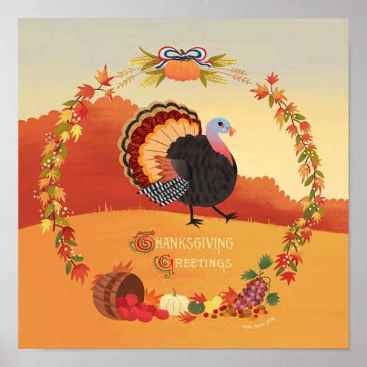 Thanksgiving Turkije Herfst Oogst Ronde Kunst Prin Poster (Voorkant)
