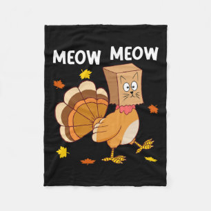 Thanksgiving Turkije Kat Meow Grappige Mannen Vrou Fleece Deken