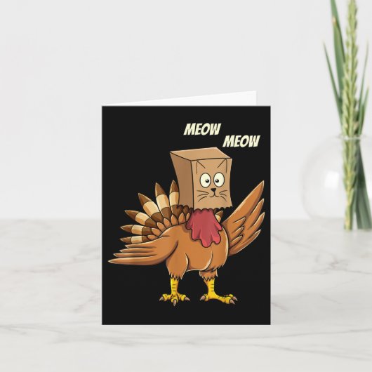 Thanksgiving Turkije Kat Meow Grappige Mannen Vrou Kaart (Voorkant)