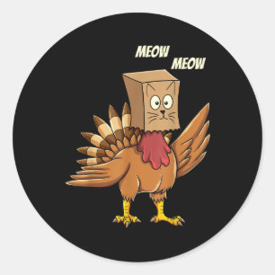 Thanksgiving Turkije Kat Meow Grappige Mannen Vrou Ronde Sticker