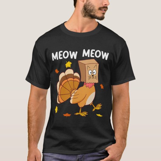 Thanksgiving Turkije Kat Meow Grappige Mannen Vrou T-shirt (Voorkant)