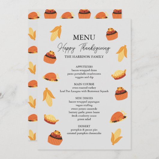 Thanksgiving Turkije Maïs Cupcake Pie Diner Menu (Voorkant / Achterkant)