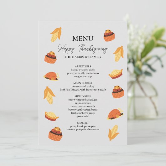 Thanksgiving Turkije Maïs Cupcake Pie Diner Menu (Staand voorkant)