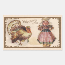 Thanksgiving Turkije met Pilgrim Girl Rechthoekige Sticker