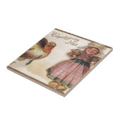  Thanksgiving, Turkije met Pilgrim Girl Tegeltje (Zijkant)