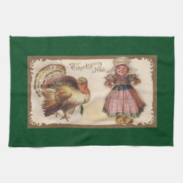 Thanksgiving, Turkije met Pilgrim Girl Theedoek