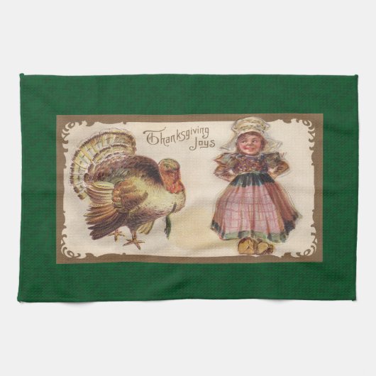  Thanksgiving, Turkije met Pilgrim Girl Theedoek (Horizontaal)