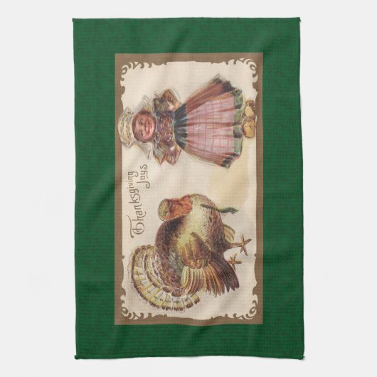  Thanksgiving, Turkije met Pilgrim Girl Theedoek (Verticaal)