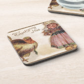  Thanksgiving, Turkije met Pilgrim-meisje Bier Onderzetter (Linkerzijde)