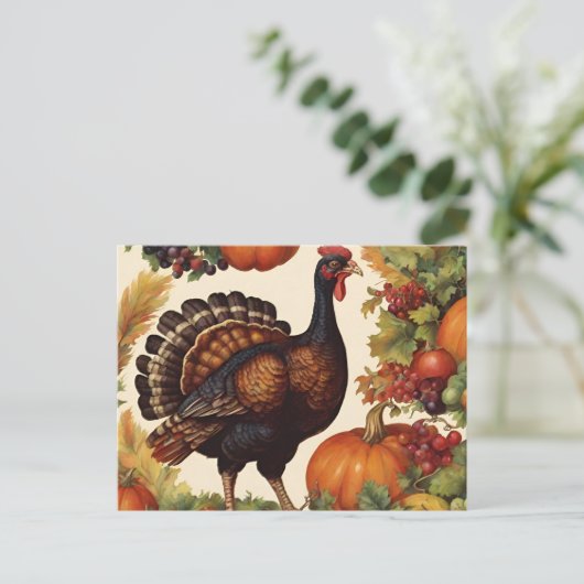 Thanksgiving Turkije met Pompoen Feestdagenkaart (Staand voorkant)