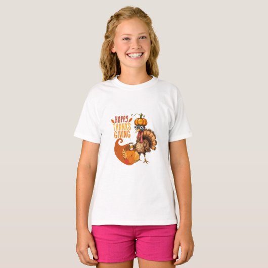 Thanksgiving Turkije met pompoen Pet T-shirt (Voorkant volledig)