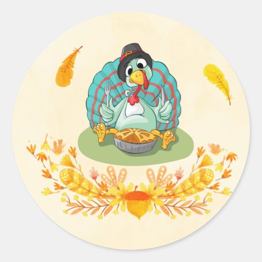 Thanksgiving Turkije met pompoen Ronde Sticker (Voorkant)