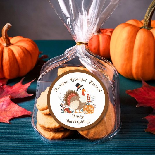 Thanksgiving Turkije met pompoenen en herfstverlof Ronde Sticker