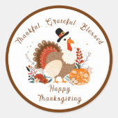 Thanksgiving Turkije met pompoenen en herfstverlof Ronde Sticker (Voorkant)