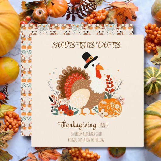Thanksgiving Turkije met pompoenen en herfstverlof Save The Date