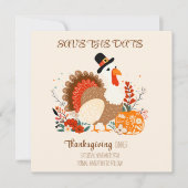 Thanksgiving Turkije met pompoenen en herfstverlof Save The Date (Voorkant)