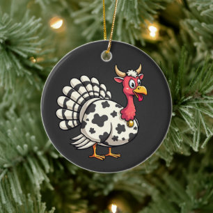 Thanksgiving Turkije Moo Koe Head Funny Herfst Fam Keramisch Ornament