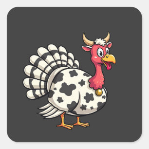 Thanksgiving Turkije Moo Koe Head Funny Herfst Fam Vierkante Sticker