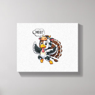 Thanksgiving Turkije Moo Koe Head Funny Herfst Man Canvas Afdruk