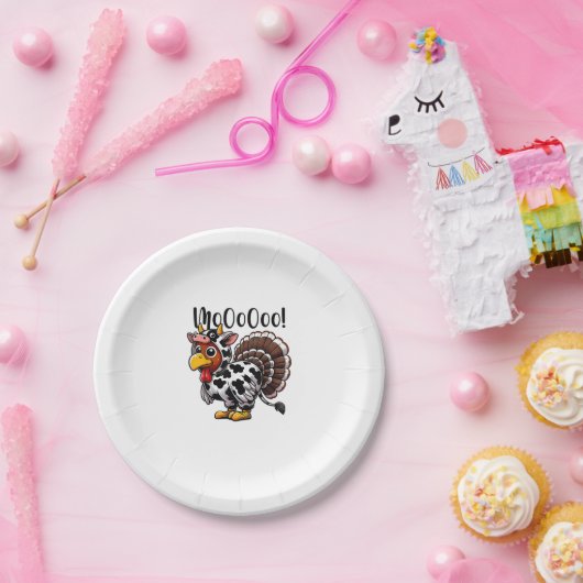 Thanksgiving Turkije Moo Koe Head Funny Herfst Man Papieren Bordje (Feest)