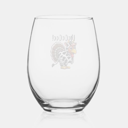 Thanksgiving Turkije Moo Koe Head Funny Herfst Man Wijnglas Zonder Voet (Achterkant)