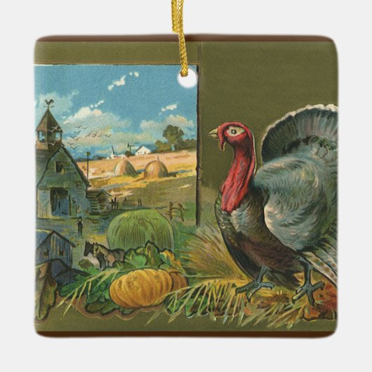  Thanksgiving, Turkije over de Boerderij Keramisch Ornament (Voorkant)