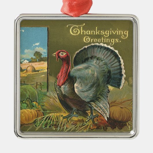 Thanksgiving, Turkije over de Boerderij Metalen Ornament (Voorkant)