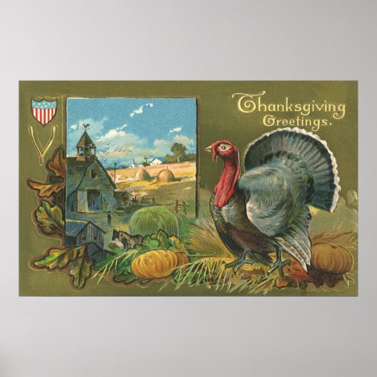  Thanksgiving, Turkije over de Boerderij Poster (Voorkant)