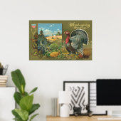  Thanksgiving, Turkije over de Boerderij Poster (Thuiskantoor)