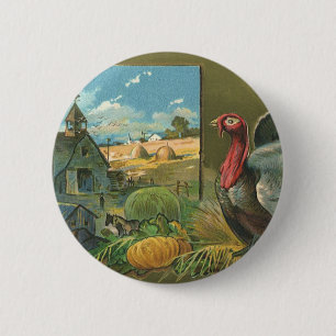  Thanksgiving, Turkije over de Boerderij Ronde Button 5,7 Cm