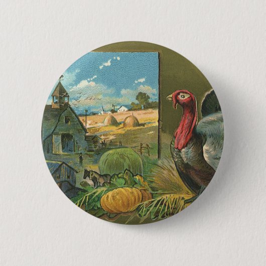  Thanksgiving, Turkije over de Boerderij Ronde Button 5,7 Cm (Voorkant)