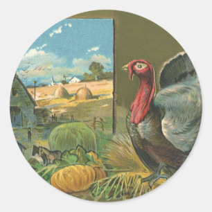Thanksgiving, Turkije over de Boerderij Ronde Sticker