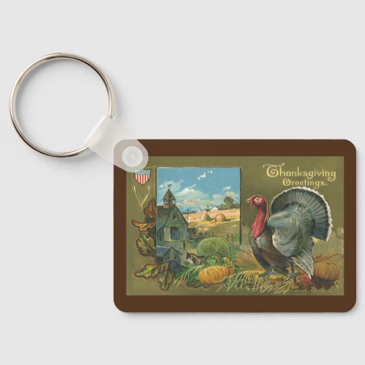  Thanksgiving, Turkije over de Boerderij Sleutelhanger (Achterkant)