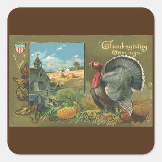  Thanksgiving, Turkije over de Boerderij Vierkante Sticker (Voorkant)