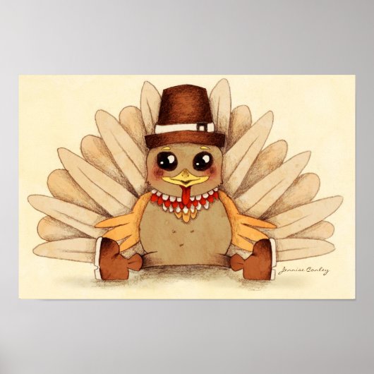 Thanksgiving Turkije Pilgrim Art Drawing Poster (Voorkant)