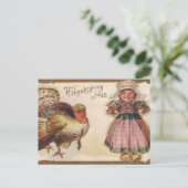 Thanksgiving, Turkije, Pilgrim Girl Feestdagenkaart (Staand voorkant)