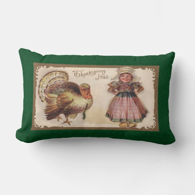  Thanksgiving, Turkije, Pilgrim Girl Kussen (Voorkant)