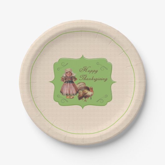  Thanksgiving, Turkije, Pilgrim Girl Papieren Bordje (Voorkant)