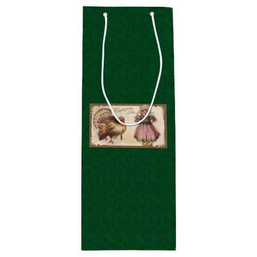 Thanksgiving, Turkije, Pilgrim Girl Wijn Cadeautas (Voorkant)