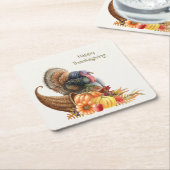 Thanksgiving Turkije Pompoenen Papier Onderzetter (Schuin)